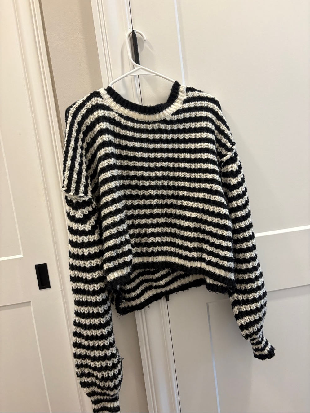 Women’s Black & White Striped Crew Neck Sweater